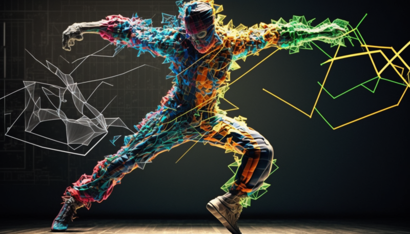 Image of a dancer with overlaid geometric illustrations